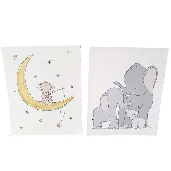 Kit Chase Nursery Elephant Prints Set of 2 10" X 8 1/4” 2014 - Picture 1 of 3